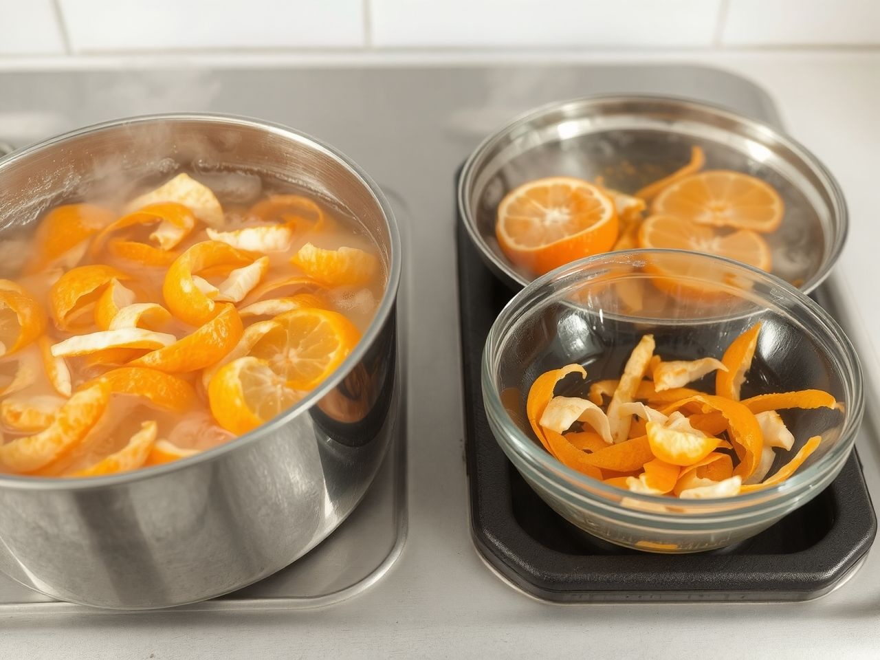 A blansírozás csökkenti a narancshéj keserűségét és puhítja.