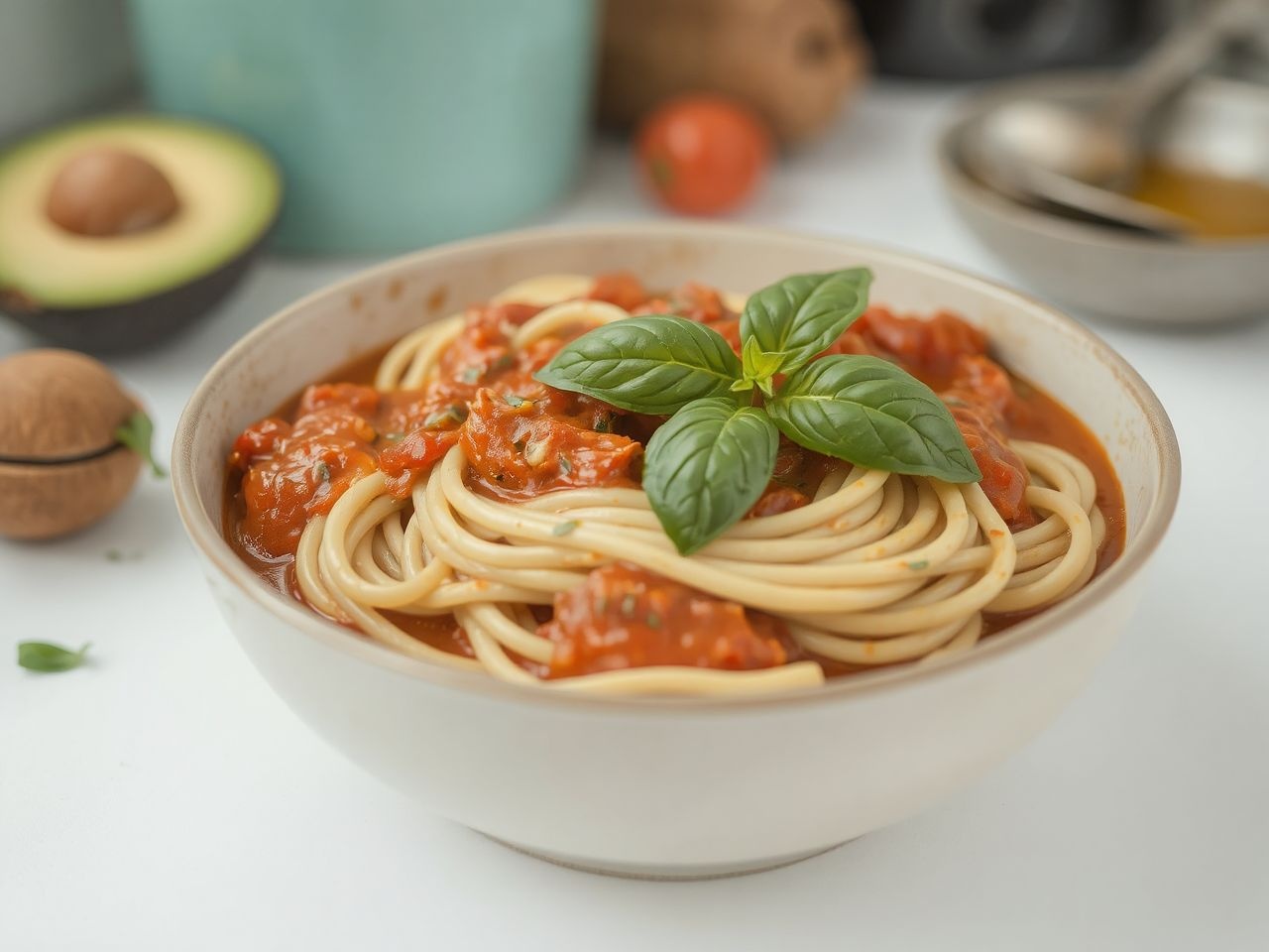 A klasszikus paradicsomos avokádós tészta könnyű és tápláló.
