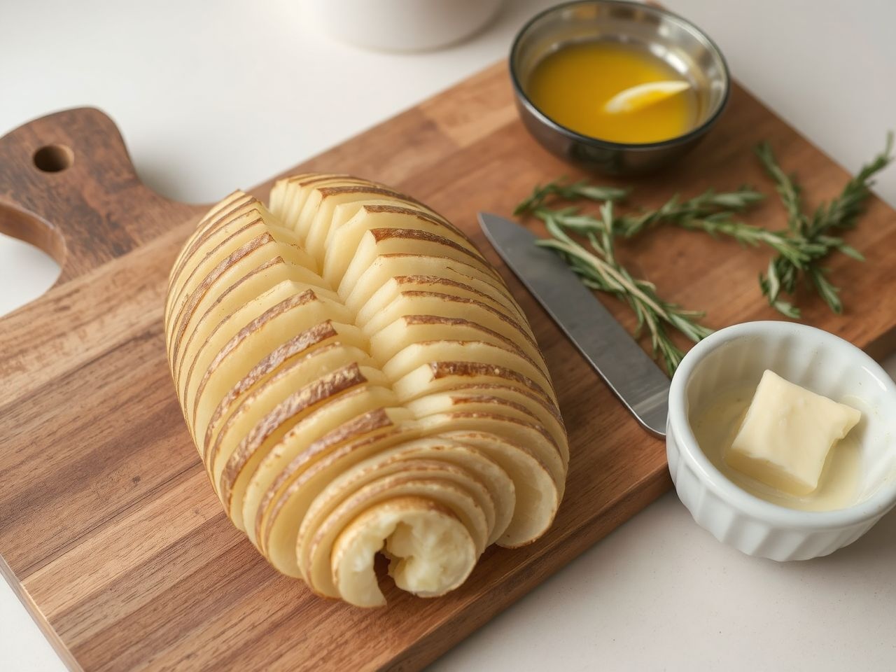 A Hasselback burgonya vékony szeletek között ropogósra sül.