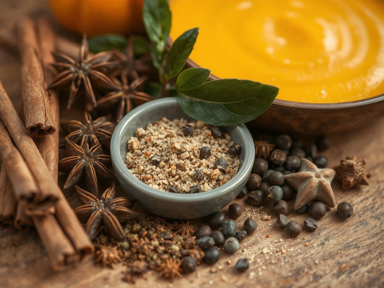 A szerecsendió és fahéj fokozza a sütőtökkrémleves ízét.