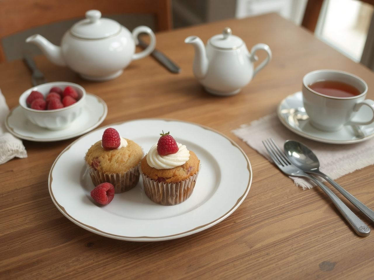 A málnakrémes muffin frissen, hűtve a legízletesebb tálaláskor.
