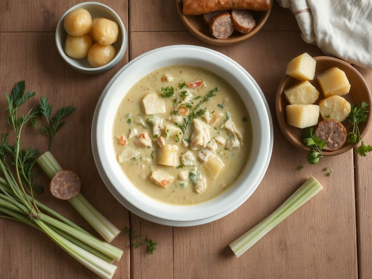 A zellerfőzelék legjobb sült virslivel vagy főtt tojással tálalható.