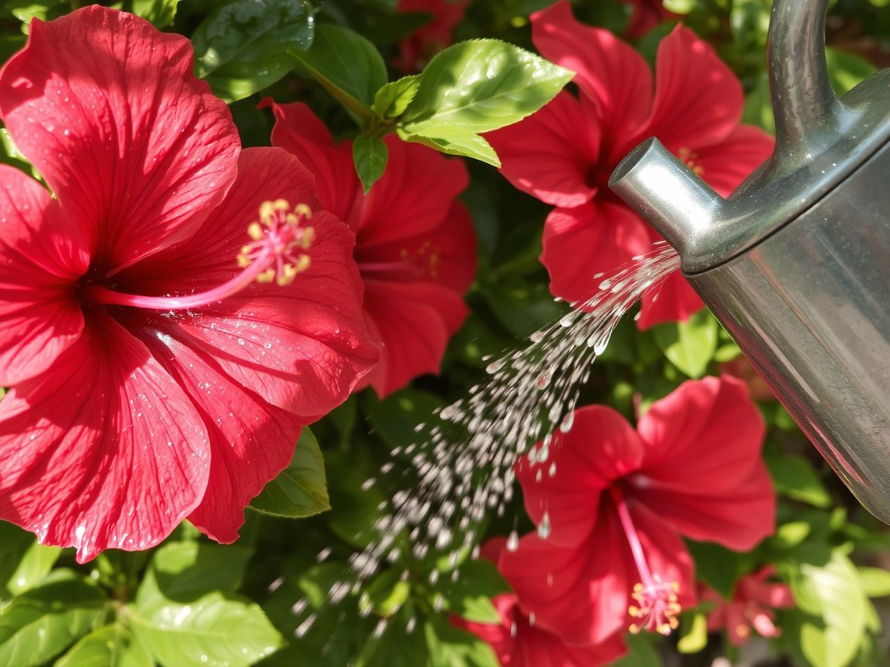 Az egyenletes öntözés serkenti a Hawaii rózsa virágzását.