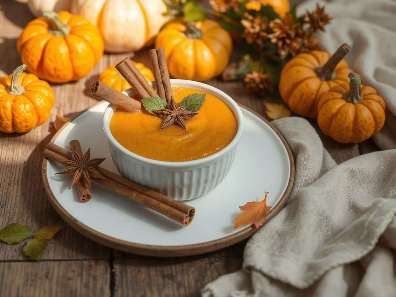 A sütőtök puding díszítéséhez használj fahéjas szórást és friss rozmaringot.