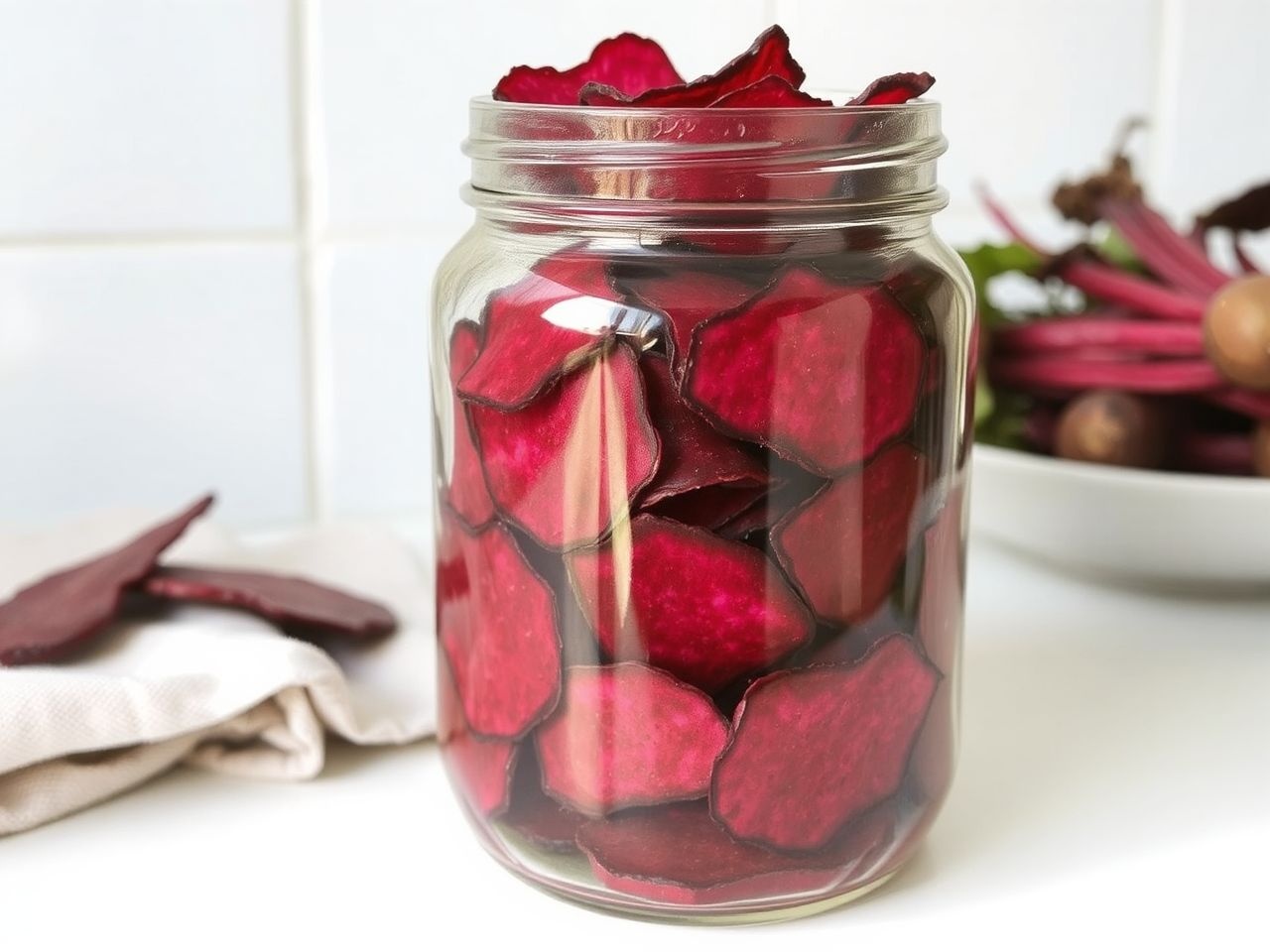 A céklachips légmentesen tárolva hetekig ropogós marad.