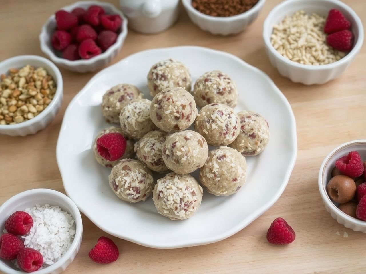 A málnás golyók ízesíthetők kakaóval, dióval vagy kókuszreszelékkel.