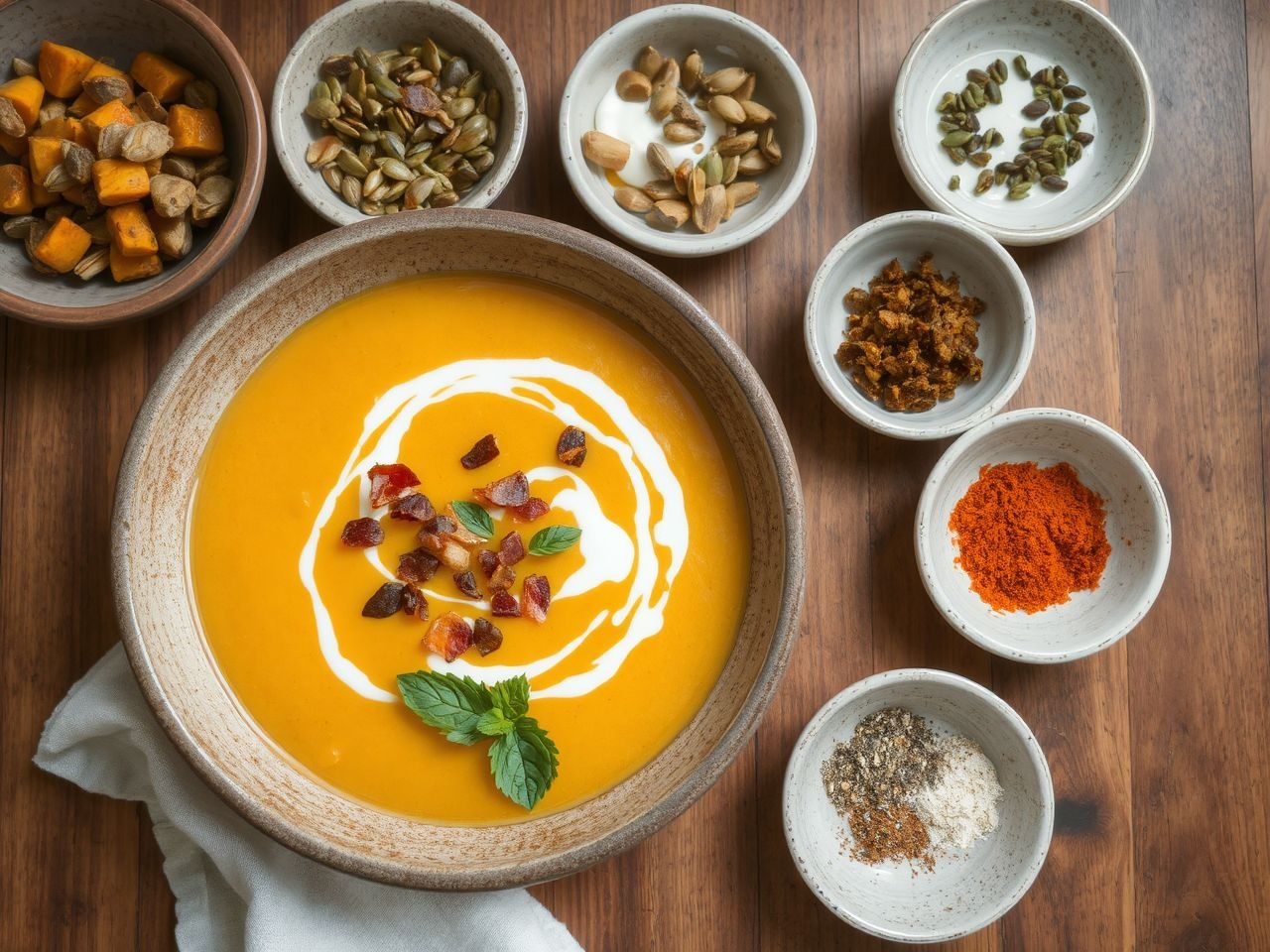 Sütőtökkrémleveshez pirított tökmag és fűszeres krémgazdagítás tökéletes!