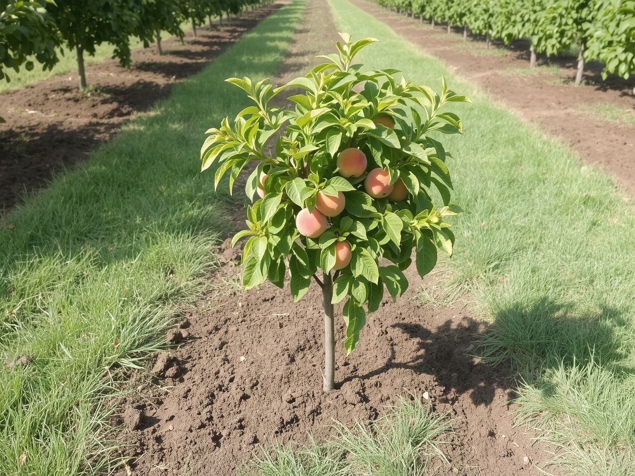 A fiatal Dixired barackfa rendszeres öntözést és metszést igényel.