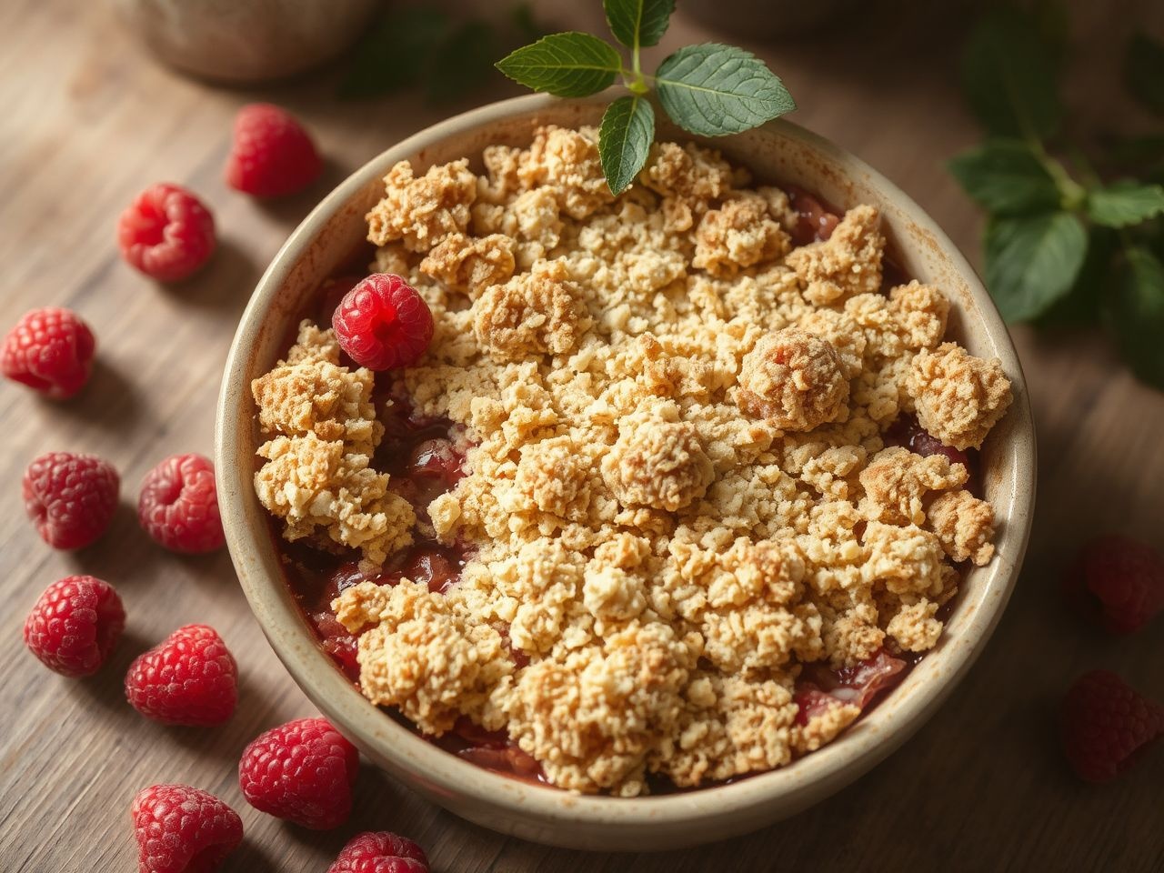 A málnás morzsasüti édes és savanykás ízek tökéletes egyensúlya.