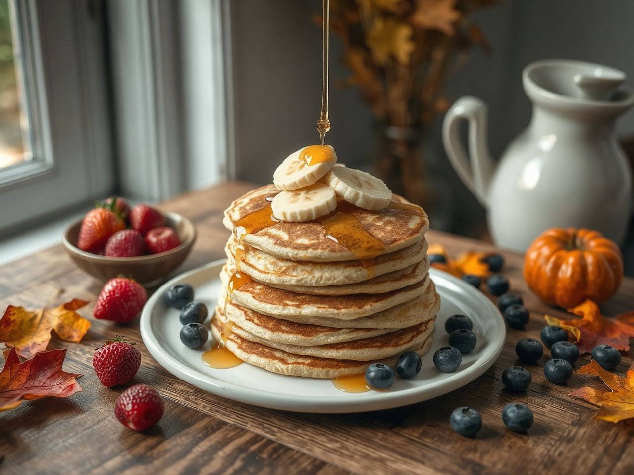 A banános palacsinta legfinomabb ősszel, friss gyümölcsökkel tálalva.
