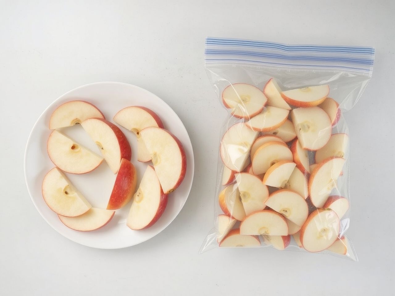 A gyorsfagyasztás megőrzi az alma ropogós állagát és friss ízét.