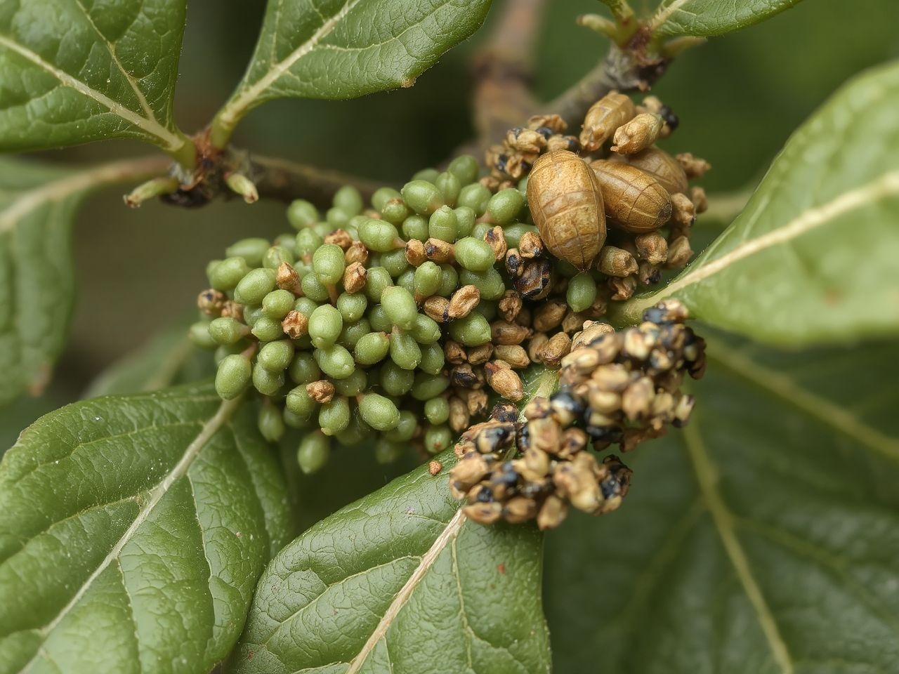 A levéltetvek mézharmatot termelnek, vonzzák a hangyákat.