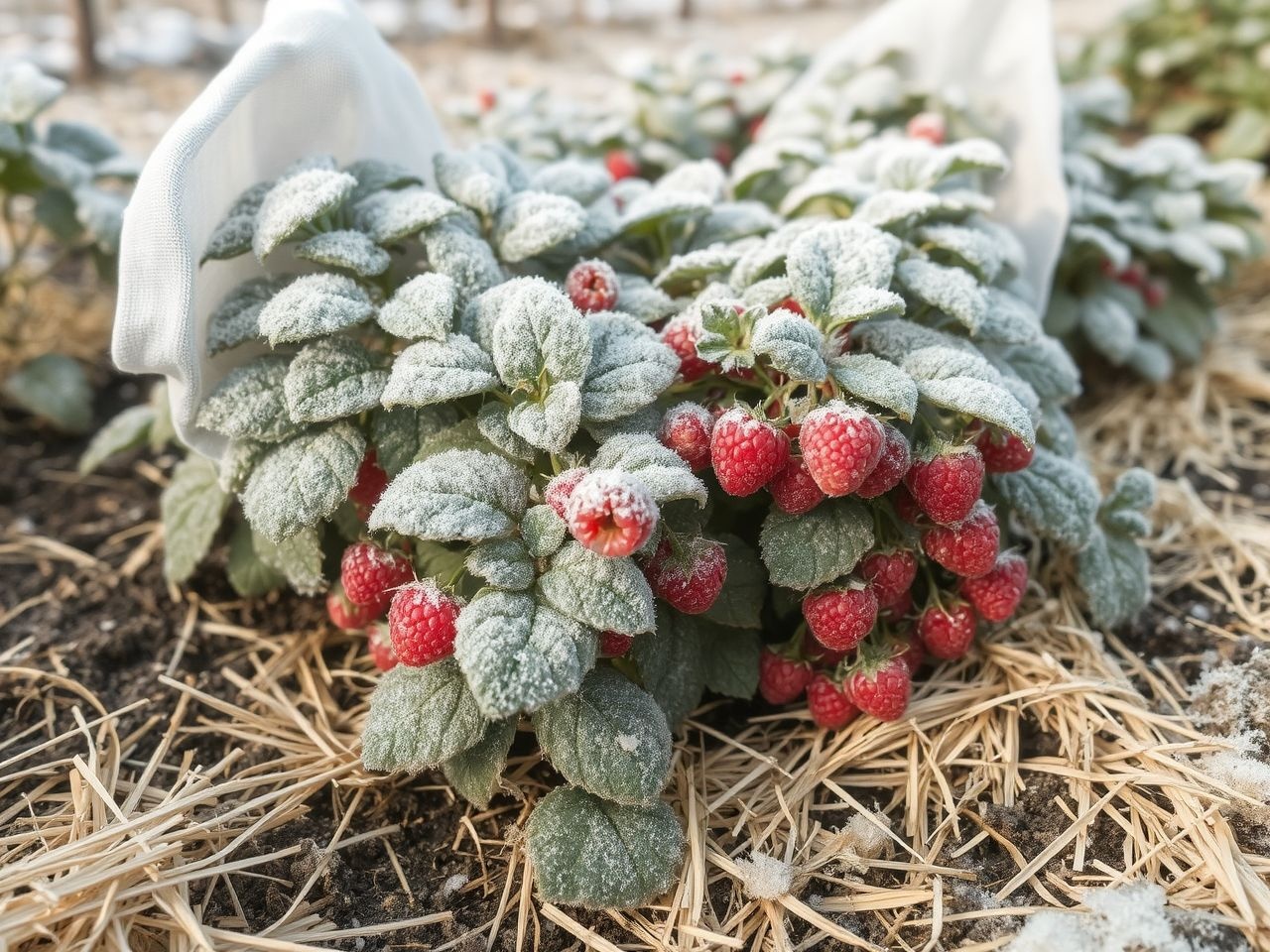 A málna télire takarása megvédi a fagy okozta károktól.