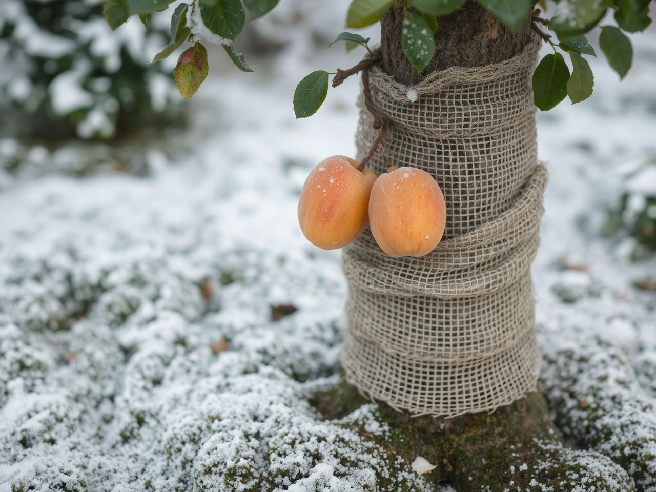 A sárgabarackfa téli takarása megvédi a gyökereket a fagytól.