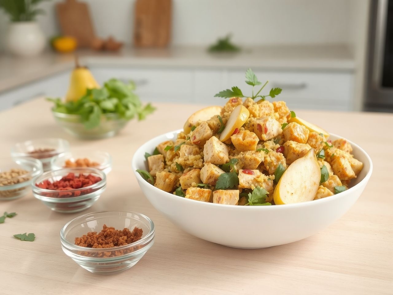 Körtés-currys csirkesaláta ízvilága könnyen variálható, személyre szabható.